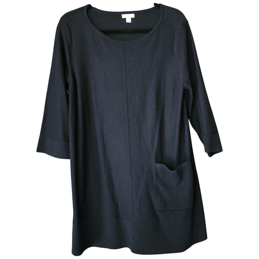 J.Jill‎ Ponte Knit Dress Size L Crew Pullover Patch Pockets Relaxed Black